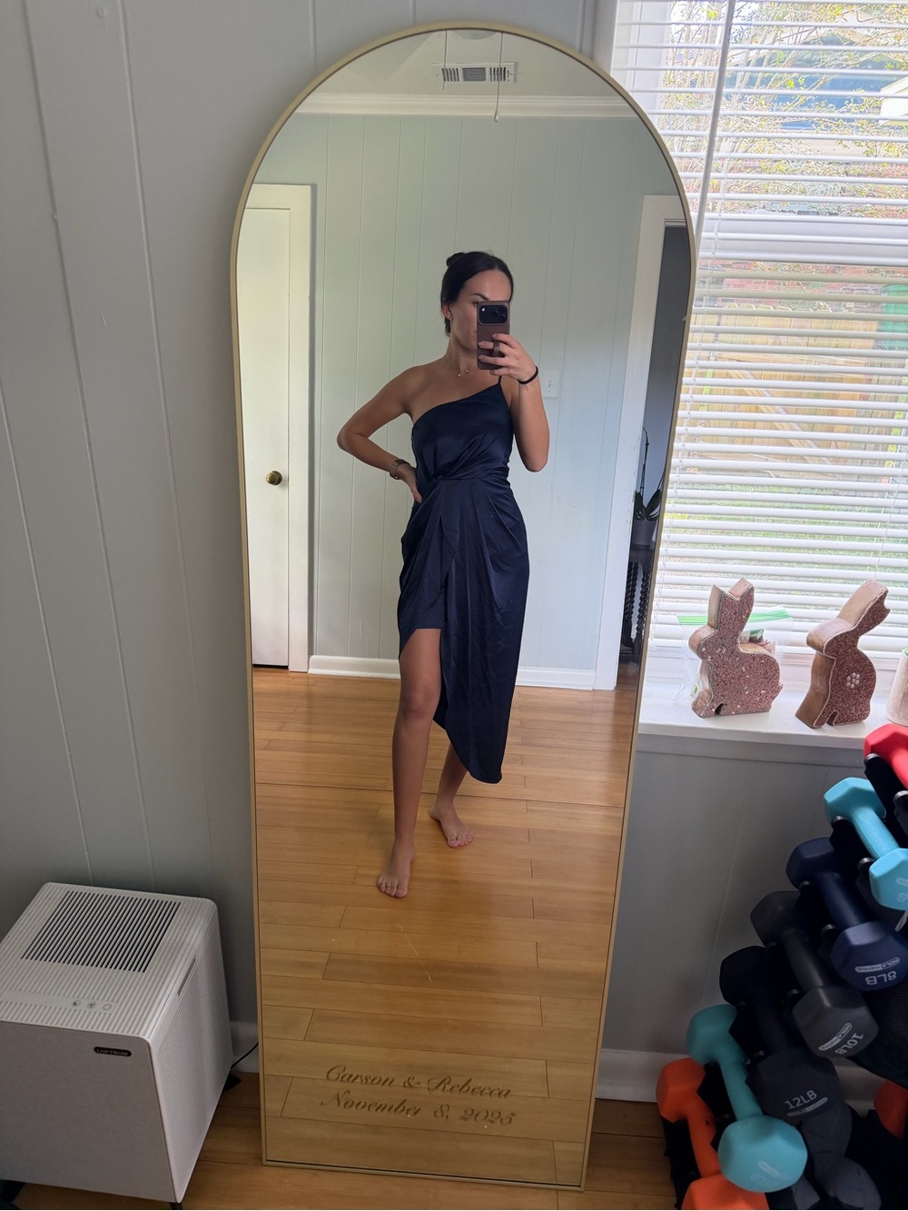 Lulu's One-Shoulder Black Draped Midi Dress